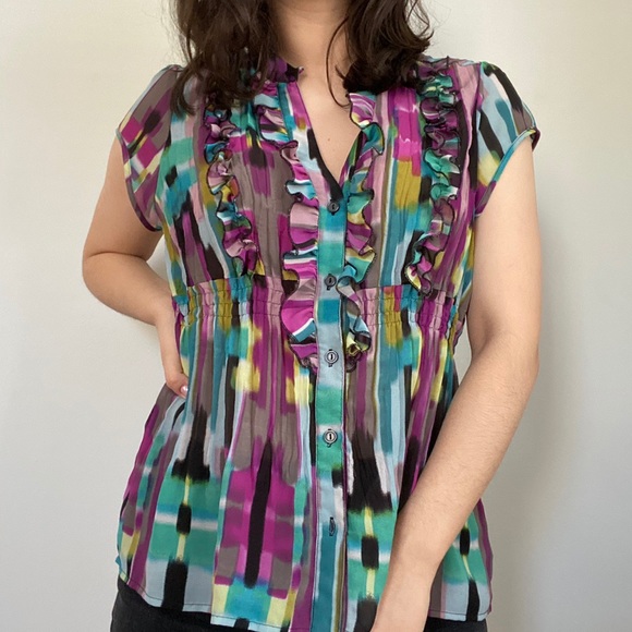 NY Collection Colored Ruffle Blouse - Picture 7 of 7